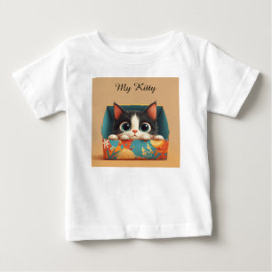 Camiseta Gatinho de Desenho Adorável Com Olhos Grandes