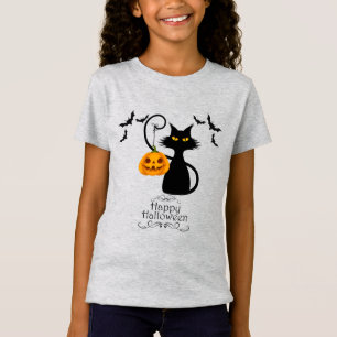 Camiseta Gatinho de Dia das Bruxas com Abóbora