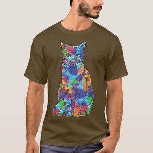 Camiseta Gatinho de Estilo de Arte Colorido com legal Aquar