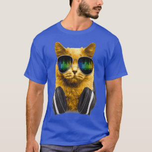 Camiseta Gatinho de Gato DJ legal com Óculos de Sol para G