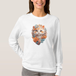 Camiseta Gatinho de Gato Floral Laranja Fofo
