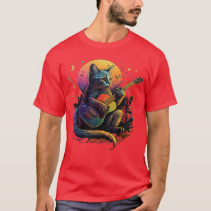Camiseta Gatinho De Gato Grito Tocando Violão Vintage Gats