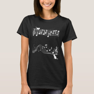 Camiseta Gatinho De Gato Reproduzindo Música Nota Limpa Mús