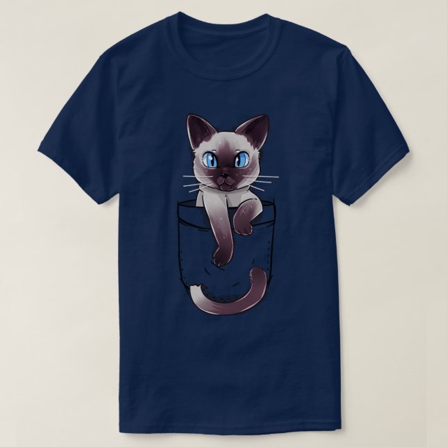 Camiseta Gatinho de Gato Siamês, Cute Pocket (Frente do Design)