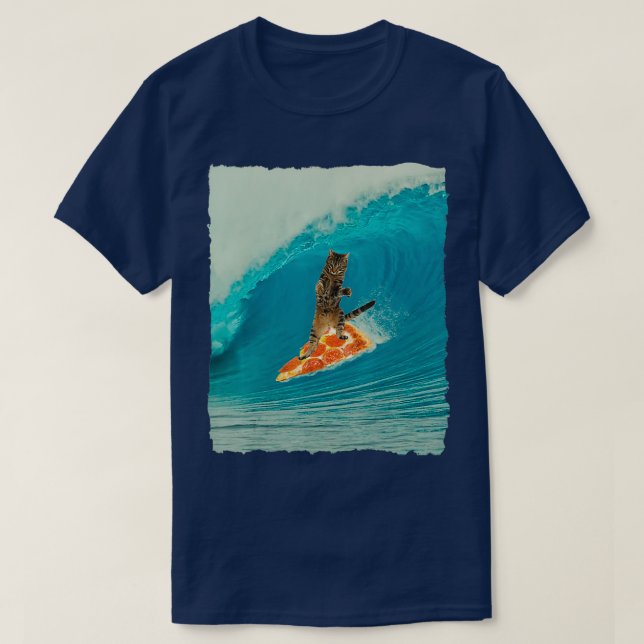Camiseta Gatinho de gato surf pilotando uma onda com Surf d (Frente do Design)