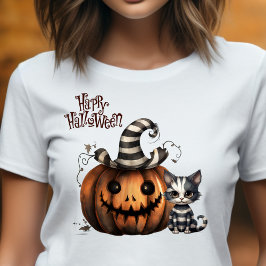 Camiseta Gatinho de Halloween Gelado Bonito