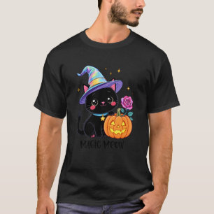 Camiseta Gatinho de Halloween Preto Chapéu de Bruxa Abóbora