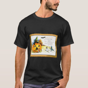 Camiseta Gatinho de Halloween sentado em Jack O Lanterna