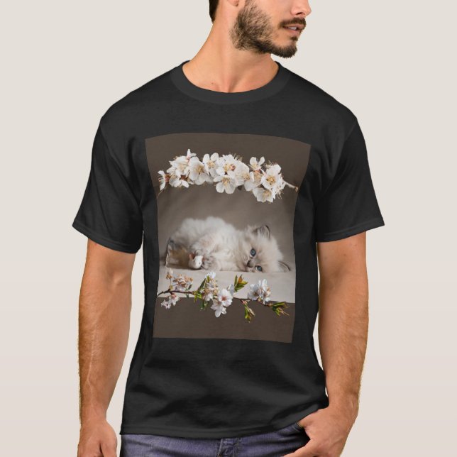 Camiseta Gatinho De Himalaia Bonito Com Flores Des De Sobre (Frente)