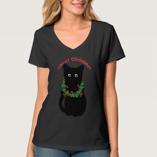 Camiseta Gatinho de Natal Bonito e Meowy (Frente)