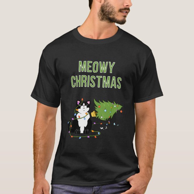 Camiseta gatinho de Natal Tuxedo (Frente)