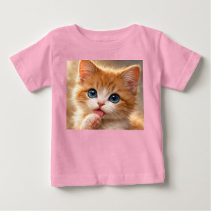 Camiseta Gatinho de Olhos Azuis Lambendo a Pata