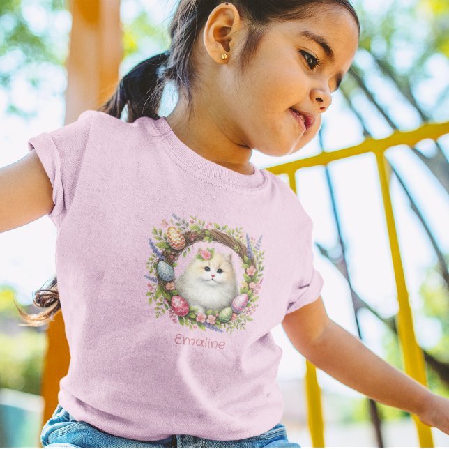 Camiseta Gatinho de Páscoa em uma Grinalda (Criador carregado)