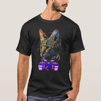 Camiseta Gatinho de Savannah Jogador de Jogos Animal Vídeo