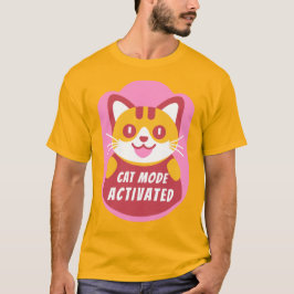 Camiseta Gatinho de Tabuleiro Laranja ou Amarelo com Texto 