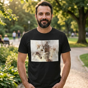 Camiseta Gatinho Divertido em Aquarela com Olhos Amarelos B