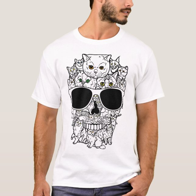 Camiseta Gatinho do crânio Skeleton Black Sunglass Men T-Sh (Frente)