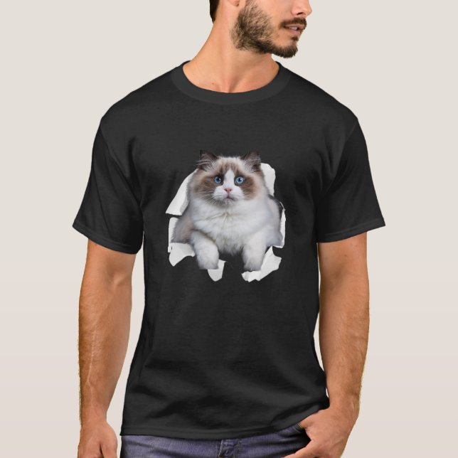 Camiseta Gatinho Doce Torn Cloth | Himalayan Ragdoll Birman (Frente)