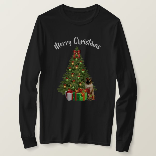 Camiseta Gatinho e Árvore de Natal (Frente do Design)