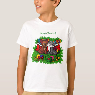 Camiseta Gatinho e Copo, XMas Feliz