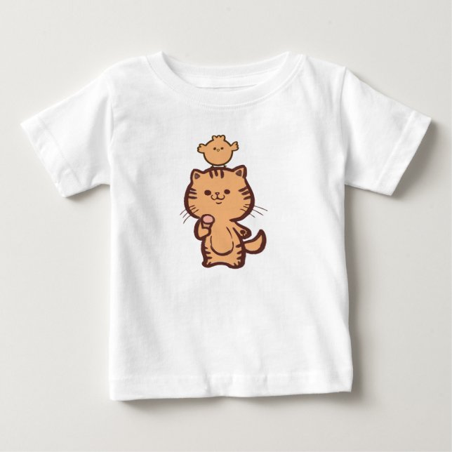 Camiseta Gatinho e frango pequeno (Frente)