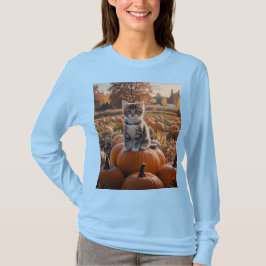 Camiseta Gatinho em Campos de Bomba Camisa-T de Mulher