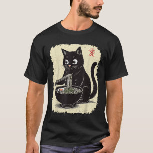 Camiseta Gatinho Engraçado Comendo Ramen Japonês Anime Kawa