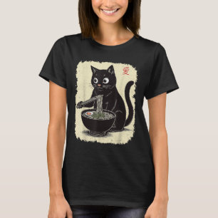 Camiseta Gatinho Engraçado Comendo Ramen Japonês Anime Kawa