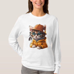 Camiseta Gatinho Estudantil: Gatinho de Cartoon com Chapéu