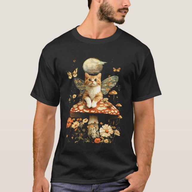 Camiseta Gatinho Fada do Cogumelo Rústico Fofo (Frente)
