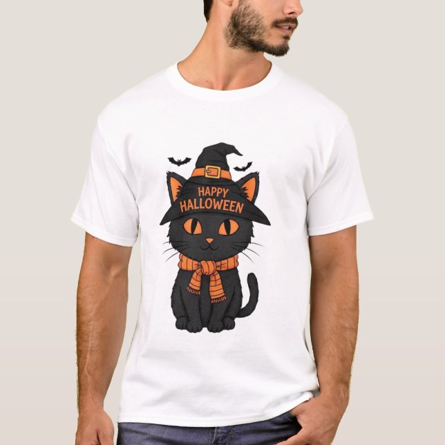 Camiseta Gatinho Feliz de Halloween (Frente)