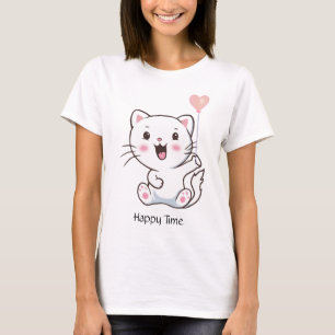 Camiseta Gatinho Feliz Fofo & Balão Coração