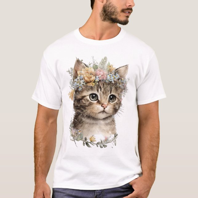 Camiseta Gatinho Floral De Caquinha (Frente)
