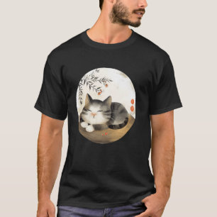 Camiseta Gatinho Floral Vintage Arte Japonesa Retro Fofo