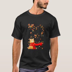 Camiseta Gatinho Fofinho Gato Autumn Folhas Outono Estação