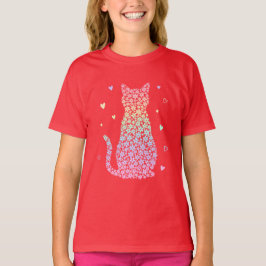 Camiseta gatinho fofo arco-íris corações gradiente pastel p