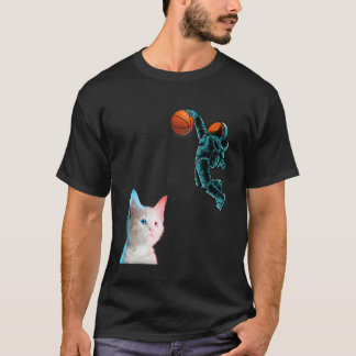 Camiseta Gatinho Fofo Astronauta Jogando Basquete Para Gato