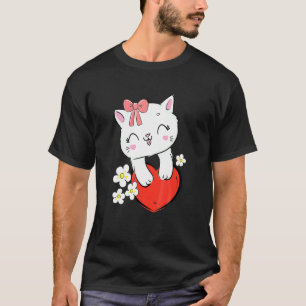 Camiseta Gatinho Fofo Com Laço Rosa E Coração