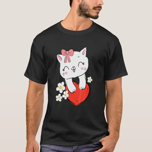 Camiseta Gatinho Fofo Com Laço Rosa E Coração (Frente)