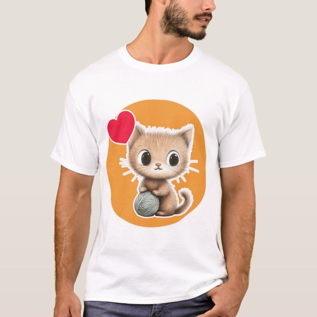 Camiseta Gatinho Fofo com sua bola de lã (Frente)
