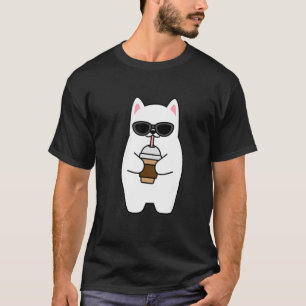 Camiseta Gatinho Fofo de Gato Bebendo Café com Óculos de So