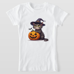Camiseta Gatinho Fofo de Halloween com Chapéu de Bruxa 🎃