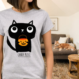 Camiseta Gatinho Fofo de Halloween Doces Por Favor