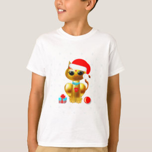 Camiseta Gatinho fofo de Natal dourado desenho animado