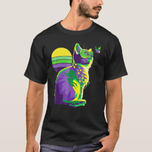 Camiseta Gatinho Fofo do Mardi Gras Borboleta Gato de Nova 