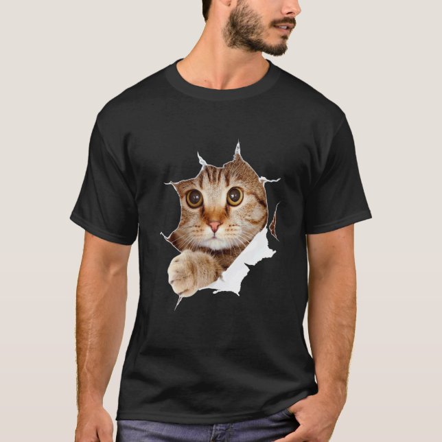 Camiseta Gatinho Fofo Doce Tecido Rasgado Gato (Frente)