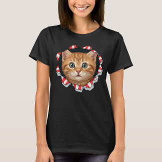 Camiseta Gatinho Fofo e Doce Espiando Através de Tecido Ras