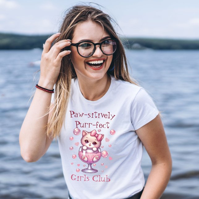 Camiseta Gatinho Fofo em Copo de Bolha (Criador carregado)