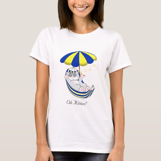Camiseta Gatinho Fofo em Rede Azul e Amarela (Frente)