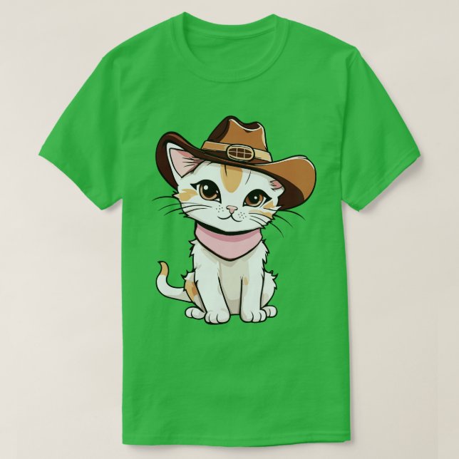 Camiseta Gatinho Fofo em um Chapéu de Cowboy Aventura Meowd (Frente do Design)